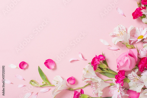 beautiful pink and white flowers on pink background