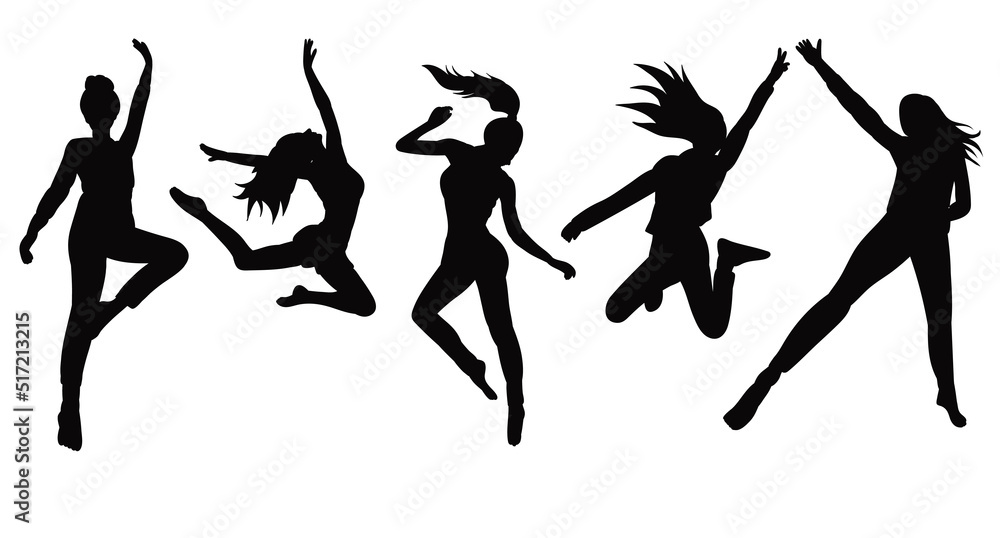 women jumping silhouette isolated, vector