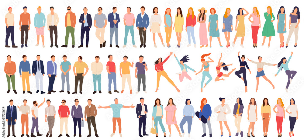 set of people, in flat style, isolated, vector