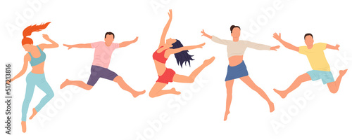 people jump, rejoice in flat style, isolated, vector