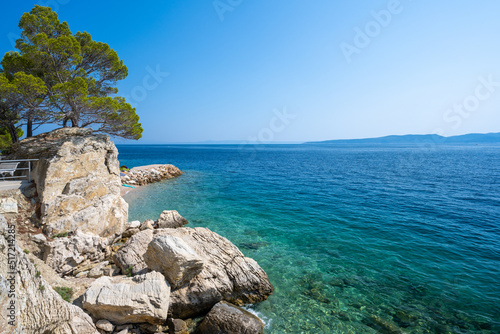 view on amazing azure adriatic sea on dalmatian coast in Brela on Makarska riviera in Dalmatia in Croatia