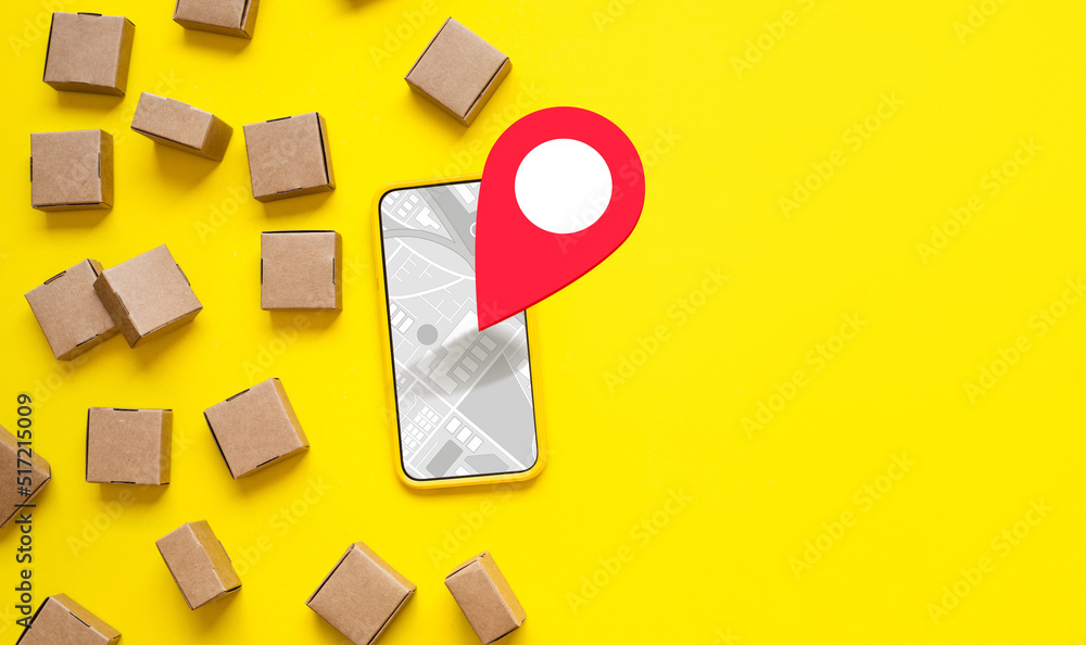 Online shopping concepts with smart phone and digital map and product box package. Online shopping concepts with smart phone and digital map and product box package.