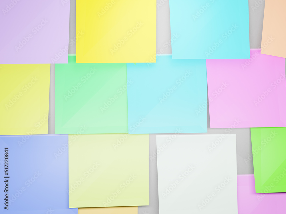 3D rendering for beautiful colorful background, anti-forgotten note paper on the wall. with copyspace