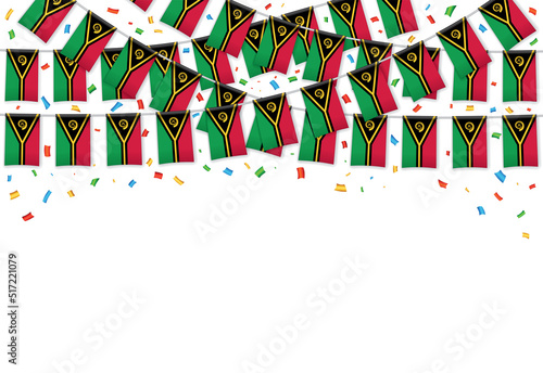 Vanuatu City flags garland white background with confetti, Hanging bunting for Independence Day celebration template banner, Vector illustration photo