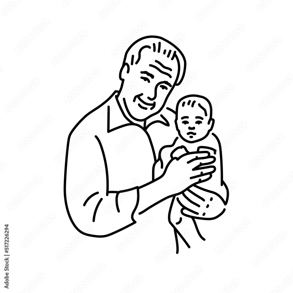 Grandfather with granddaughter color line illustration Grandfather with granddaughter color line illustration