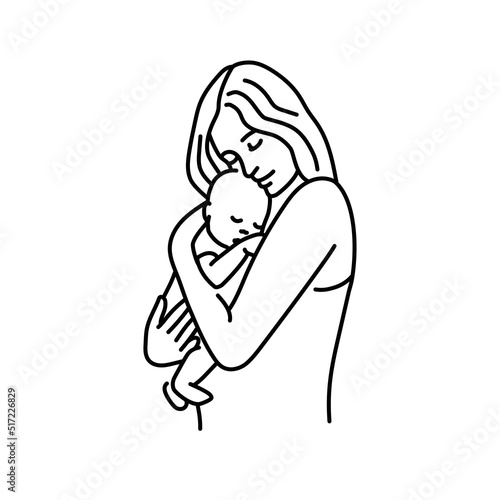 Cute mother with baby color line illustration