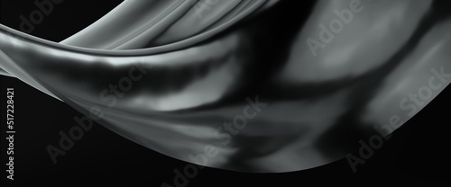 Soft waves seamless texture on shiny black background, pearl and nacre, long texture, 3d illustration