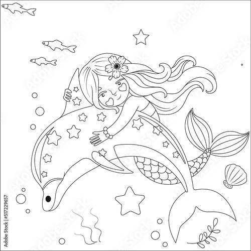 Funny mermaid coloring page for kids