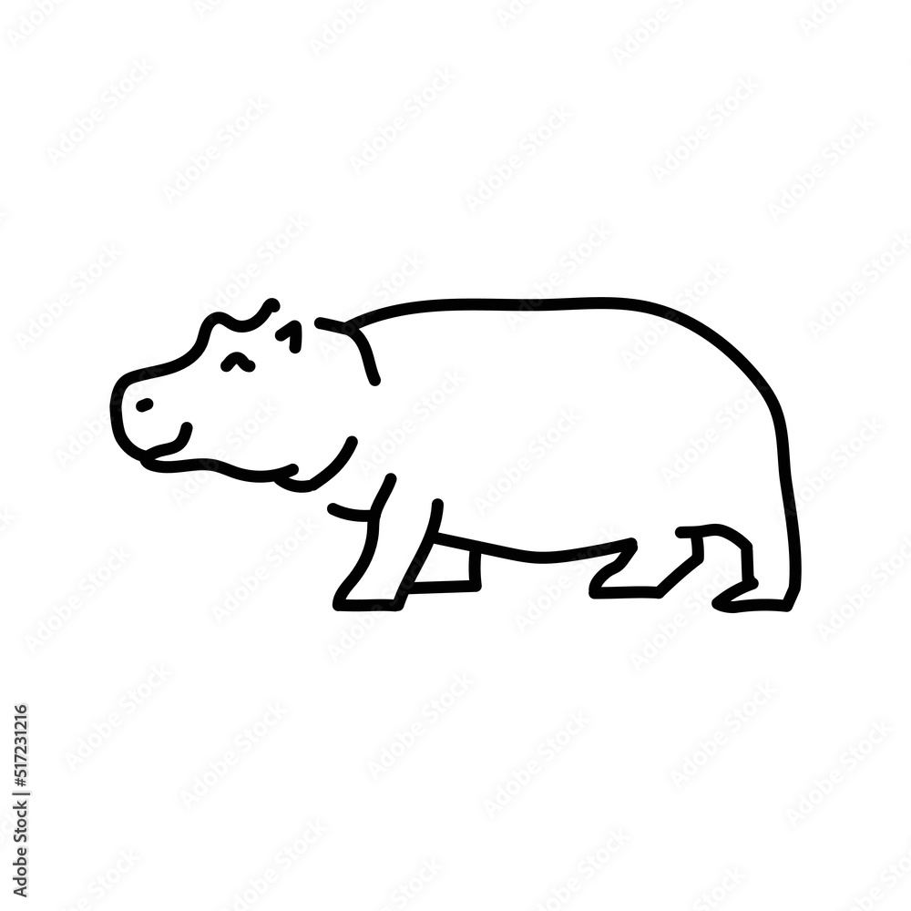 Fototapeta premium Hippopotamus color line illustration