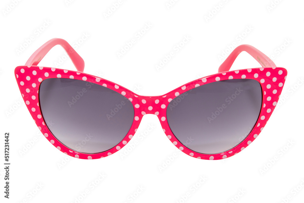 Polka dot cateye sunglasses for women red frame with purple lens front view Polka dot cateye sunglasses for women red frame with purple lens front view
