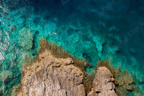 Italy, July 2022: aerial view of the wonderful Caribbean sea of the Tremiti islands