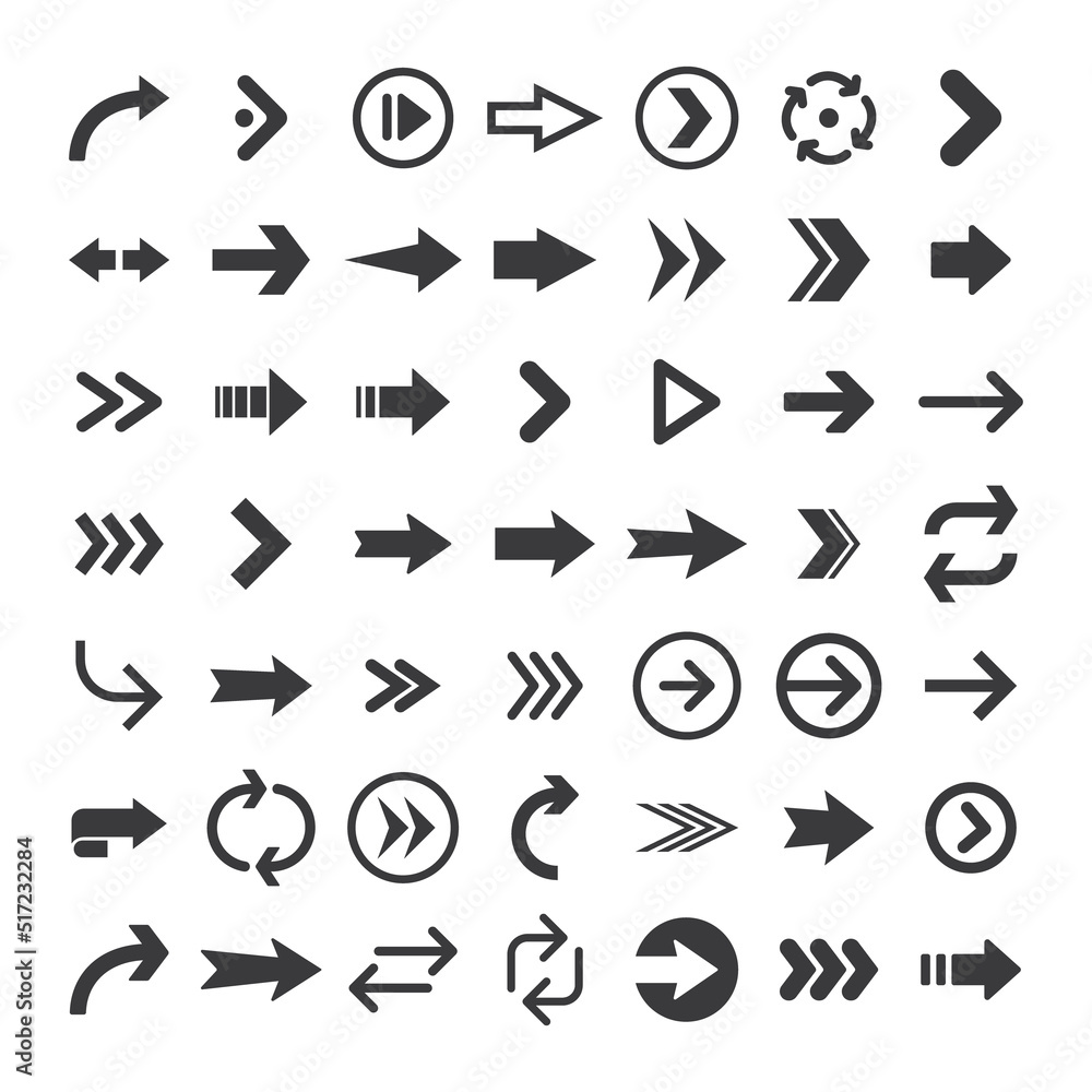 Arrows collection. Set of arrow pictogram icons. Arrowhead symbols. Arrows collection. Set of arrow pictogram icons. Arrowhead symbols.