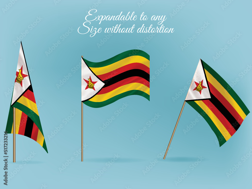 National flag of Zimbabwe vector.Waving flag of Zimbabwe from different angle - obrazy, fototapety, plakaty 