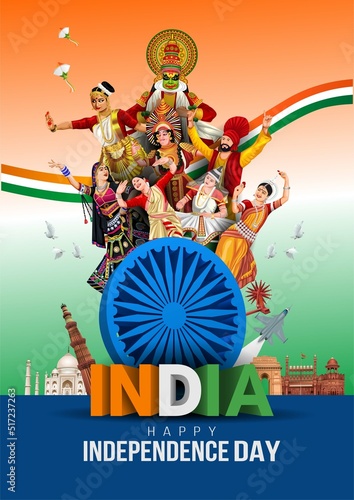 Happy Independence Day India 15th august. Indian monument and Landmark with background , poster, card, banner. patriotic vector illustration design