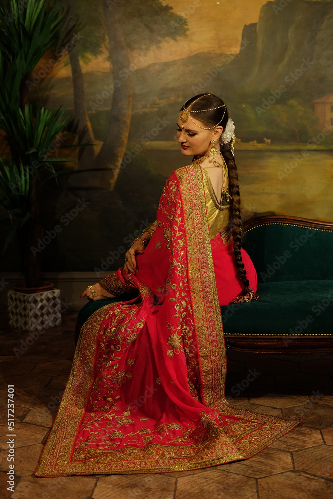 Beautiful woman in traditional indian dress and jewelry. Stock Photo ...