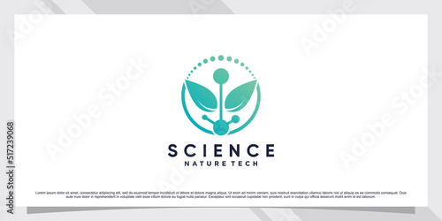 Science molecule logo design for technology with leaf and shape concept
