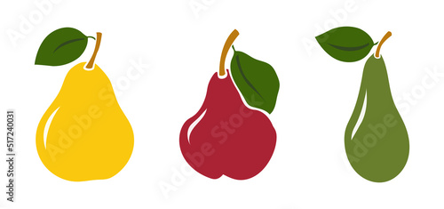 Vector Set of pears - three pear varieties - colorful icons on white background images.