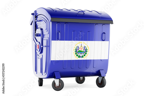 Garbage container with Salvadoran flag, 3D rendering