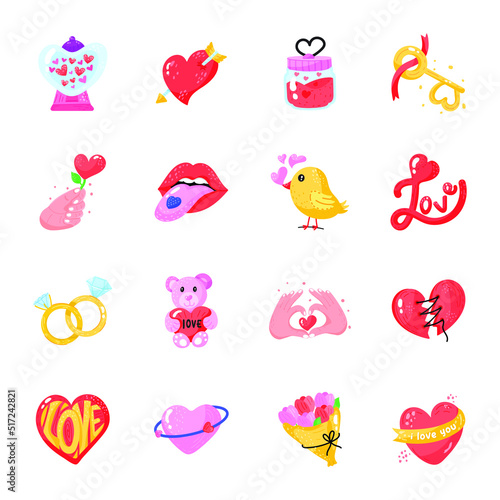 Bundle of Love and Wedding Hand Drawn Stickers 
