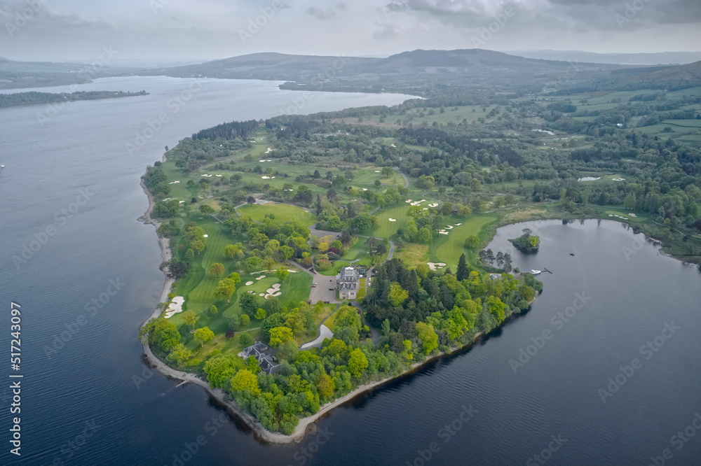 Loch Lomond golf course aerial view Scotland 
