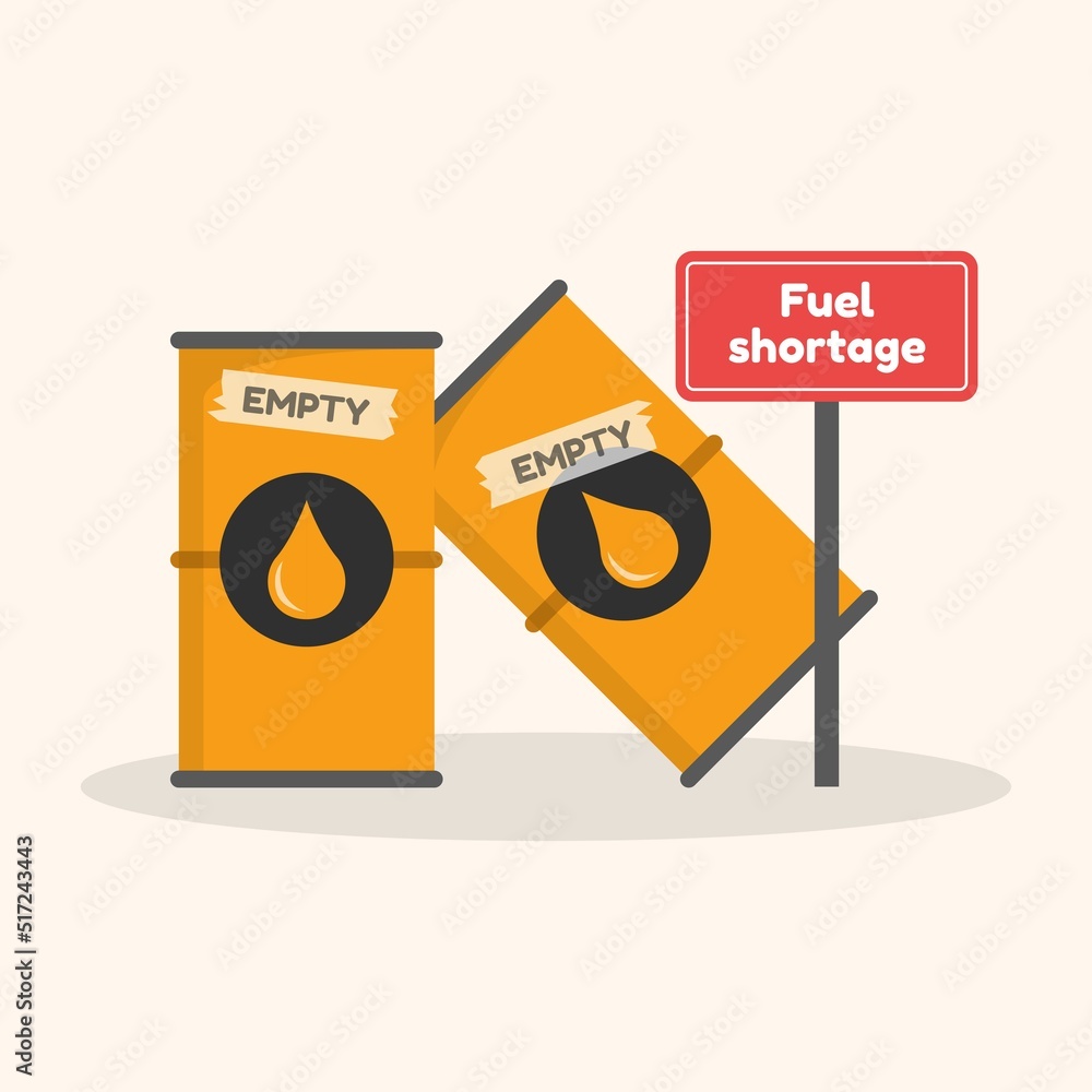 Fossil fuel shortage illustration, banner, empty gasoline, petroleum