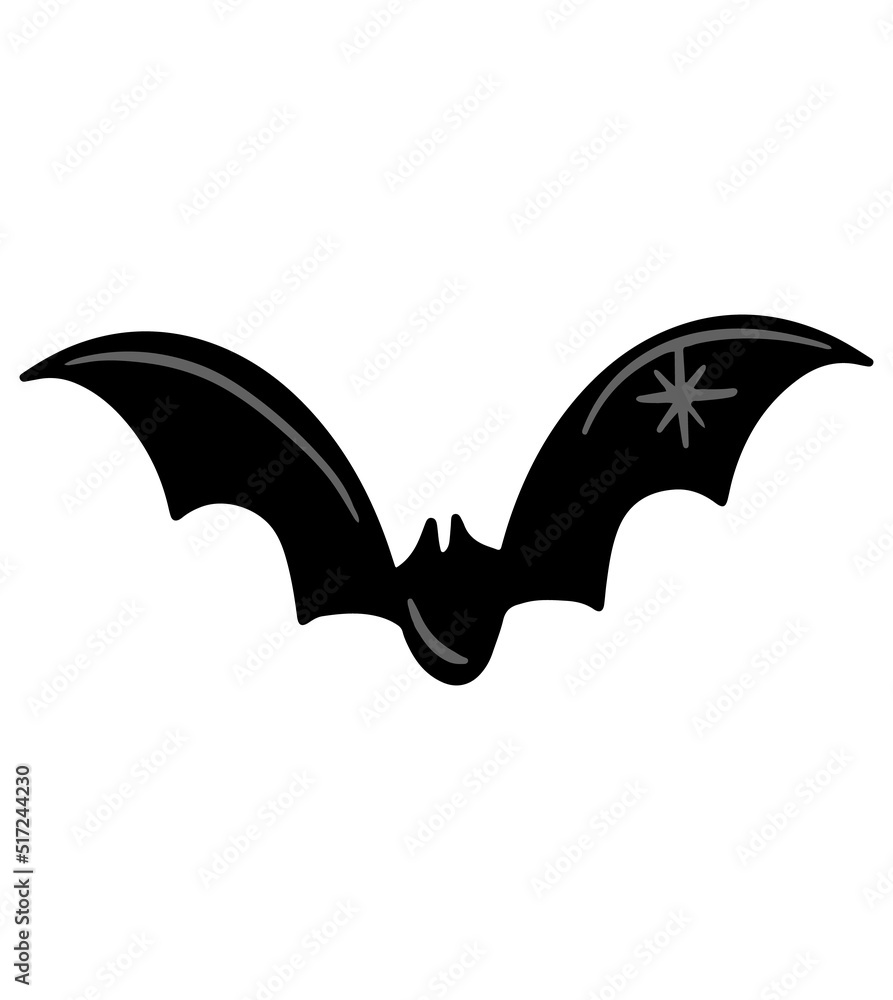 Cute black bat vector icon. Creepy halloween sticker in flat style.