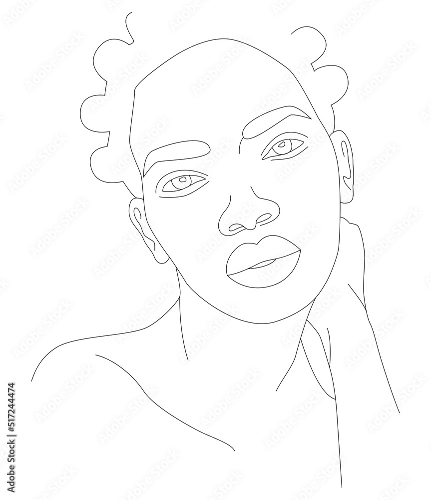 The face is one line. Portrait of a beautiful African woman. Women's African traditional scarf-headdress. Vector icon, logo, template, brochures. The face is one line. Portrait of a beautiful African woman. Women's African traditional scarf-headdress. Vector icon, logo, template, brochures.