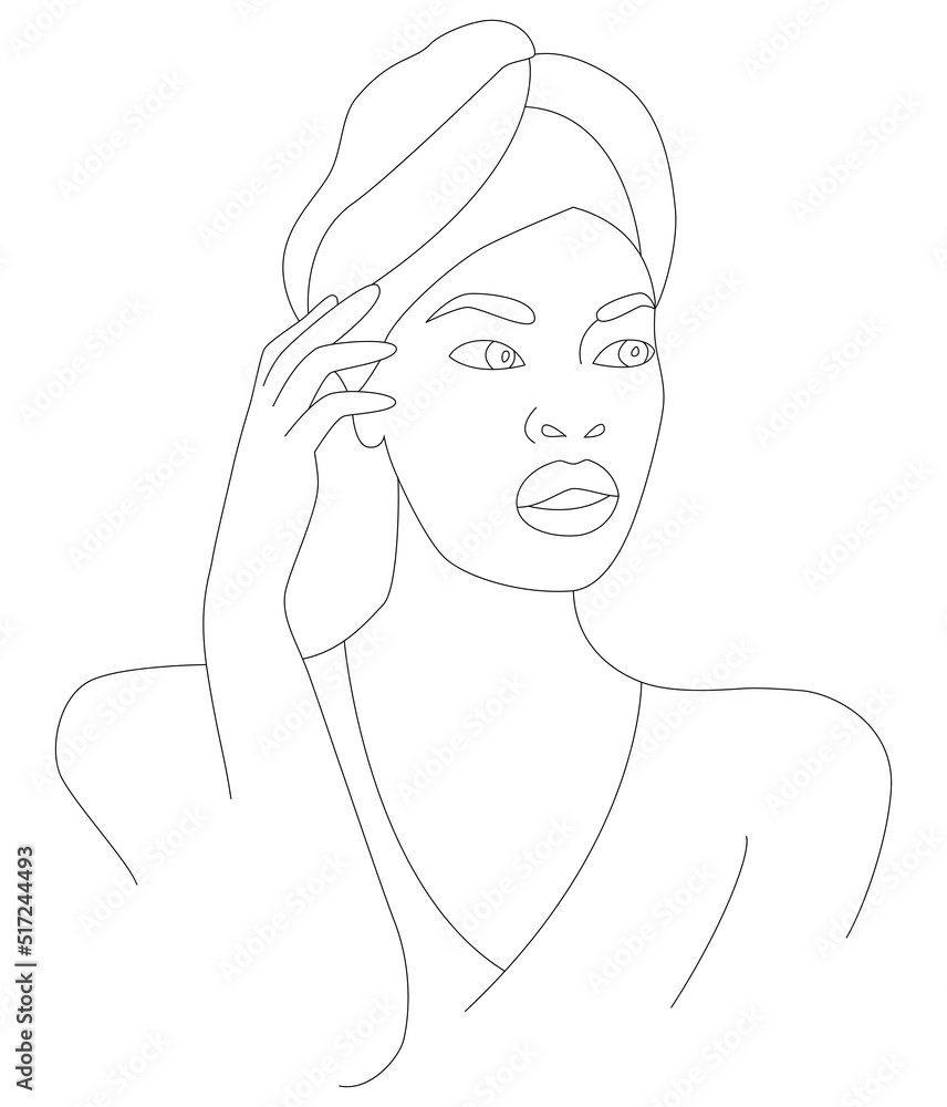 The face is one line. An African woman in a traditional headdress. Avatar of a girl with a scarf on. Portrait of a girl. Vector flat illustration. The face is one line. An African woman in a traditional headdress. Avatar of a girl with a scarf on. Portrait of a girl. Vector flat illustration.