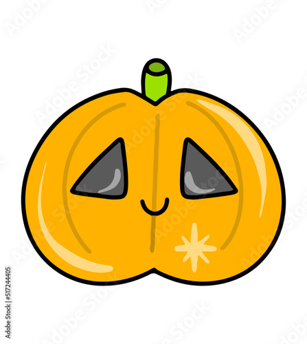 Cute pumpkin vector icon. Autumn Halloween sticker.