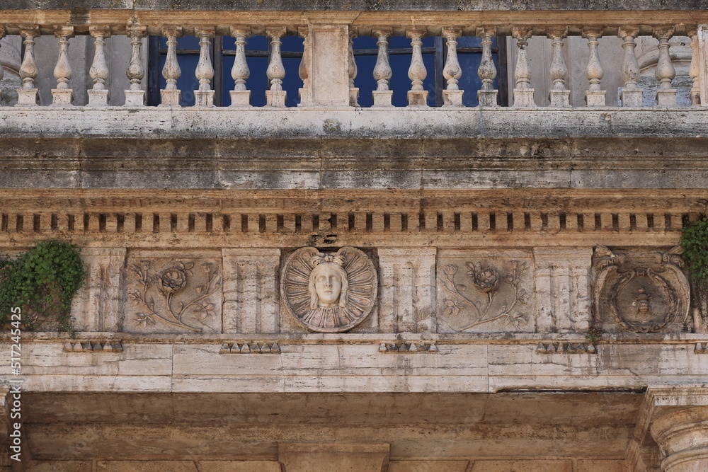 Palazzo Barberini Balcony Sculpted Detail and Balustrade in Rome, Italy