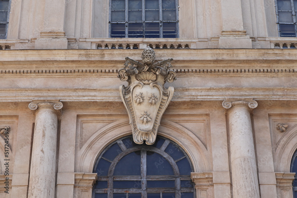 Palazzo Barberini Exterior Close Up with Sculpted Details in Rome, Italy