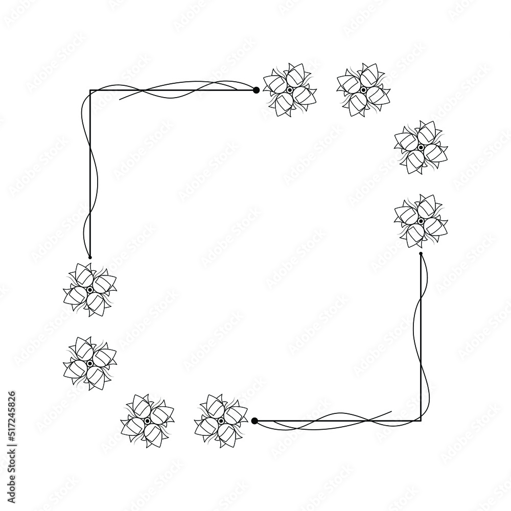 Abstract Black Simple Line Square With Leaf Leaves Frame Flowers Doodle Outline Element Vector Design Style Sketch Isolated Illustration For Wedding And Banner Abstract Black Simple Line Square With Leaf Leaves Frame Flowers Doodle Outline Element Vector Design Style Sketch Isolated Illustration For Wedding And Banner