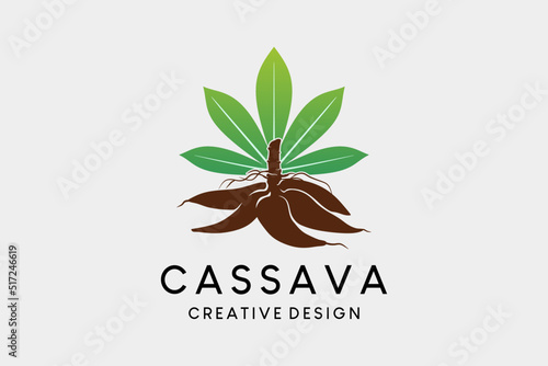 Принти на полотні Cassava logo design with cassava leaves in creative concept