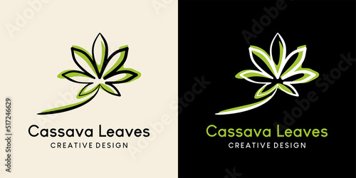 Cassava leaf logo design in hand drawn creative concept