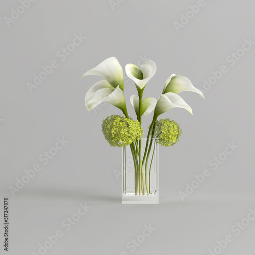 3d illustration of decorative flower vase inside isolated on white background