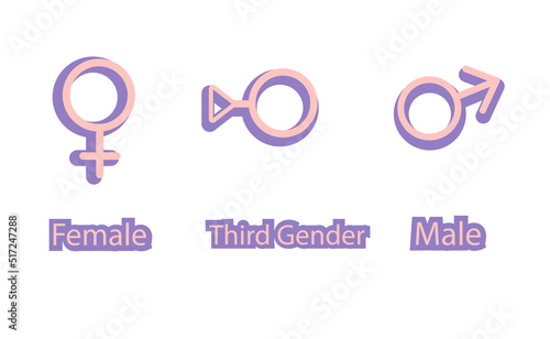 Vector illustration set of gender symbols male female and third sex