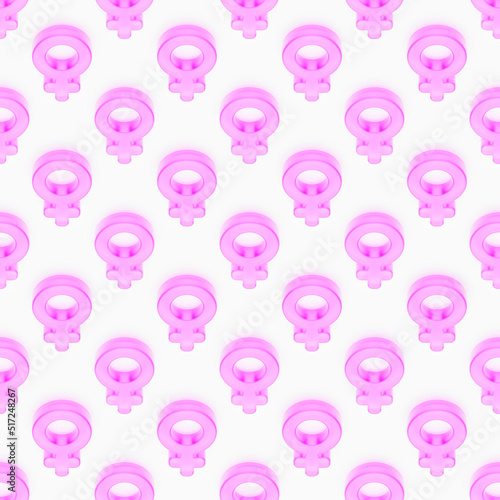 Venus female sex symbols feminism seamless pattern. Top isometric view background, dating for women's. 3d rendering