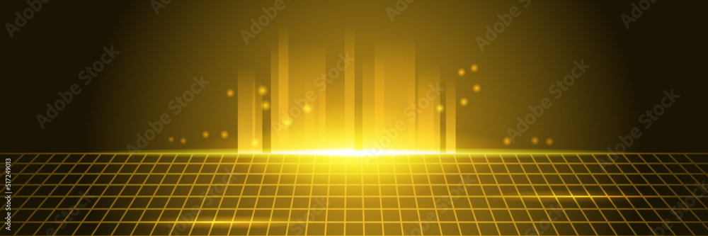 Yellow gold technology digital banner design. Design modern luxury futuristic technology background. Game tech wide banner vector illustration. Hi tech digital communication. Abstract tech background.