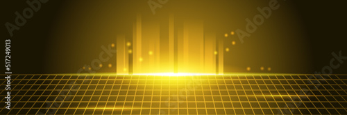 Yellow gold technology digital banner design. Design modern luxury futuristic technology background. Game tech wide banner vector illustration. Hi tech digital communication. Abstract tech background.