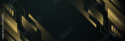 Black gold technology digital banner design. Design modern luxury futuristic technology background. Game tech wide banner vector illustration. Hi tech digital communication. Abstract tech background.
