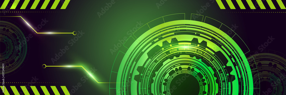 Obraz premium Green technology digital banner design. Design modern luxury futuristic technology background. Game tech wide banner vector illustration. Hi tech digital communication. Abstract tech background.