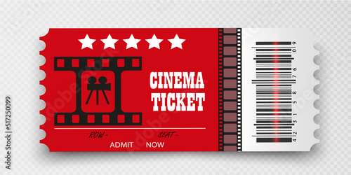 Vector cinema tickets isolated on transparent background. Realistic cinema entrance ticket.	