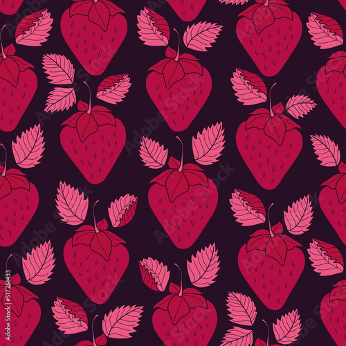 Seamless bright vector summer pattern with strawberries. Funny berries illustration for wrapping paper, textile, clothing