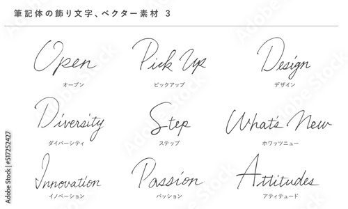 筆記体の優雅な飾り文字3、ベクター素材、手書き、ビジネス