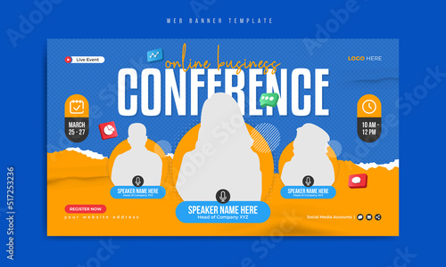 Digital marketing and corporate business online webinar web banner template. Conference, meeting & training promotion social media post. Flyer, poster or video thumbnail background with logo & icon   