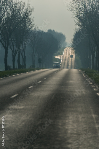 road in the morning winter