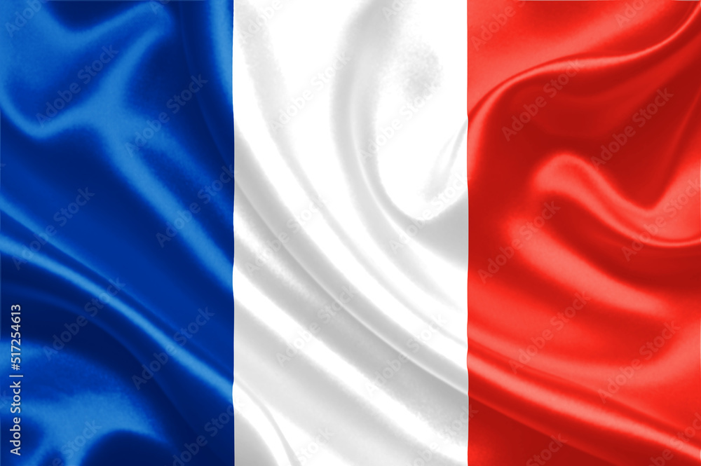 3d illustration France flag on satin texture with waving flag