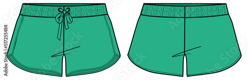 Women athletic Running trail Shorts design flat sketch fashion Illustration for girls and Ladies, Athletic shorts concept with front and back view for tracking active wear.