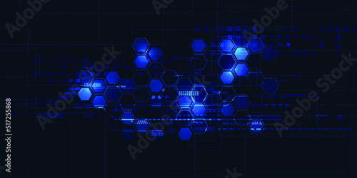Vector illustrations of Horizon digital space with tech circuit patterns abstract blue futuristic technology.Future tech design concepts. 