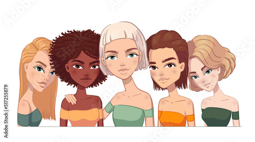 Five women stand side by side together